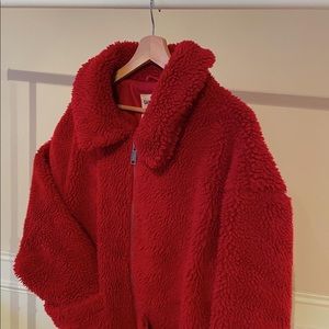 Garage red teddy coat
